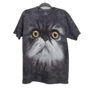 The Mountain Cat Face Graphic Tee Unisex Size M Gray Tie Dye Cotton Short Sleeve